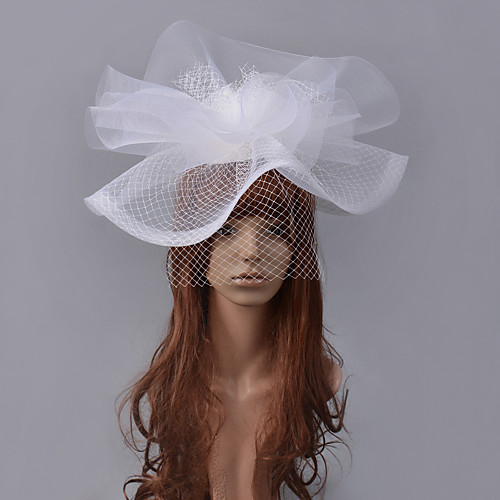 

Retro Hyperbole Tulle Fascinators with Feather / Hollow-out / Solid 1 Piece Special Occasion / Party / Evening Headpiece