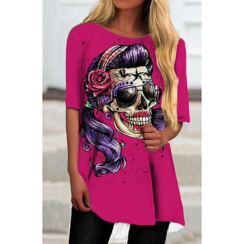 

Women's T Shirt Dress Tee Dress Short Mini Dress Fuchsia Half Sleeve Floral Print Print Spring Summer Round Neck Casual 2021 S M L XL XXL 3XL