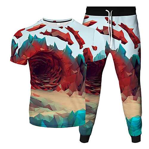 

Men's Women's 2 Piece Tracksuit Sweatsuit Street Casual Short Sleeve 2pcs Breathable Moisture Wicking Soft Gym Workout Running Jogging Training Exercise Sportswear Normal Outfit Set Clothing Suit