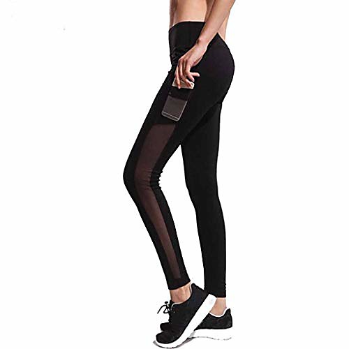 

mikey store women pants ladies fitness pants yoga pants side pocket mesh stitching sports pants black