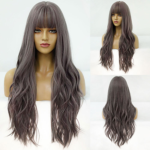 

Synthetic Wig Deep Wave Neat Bang Wig Medium Length A1 A2 Synthetic Hair Women's Cosplay Party Fashion Burgundy
