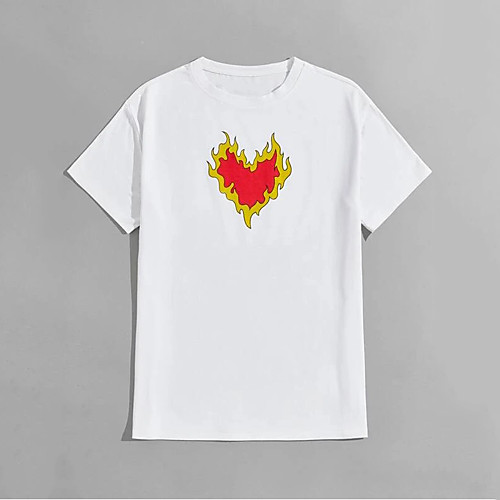 

Men's T shirt Hot Stamping Heart Graphic Prints Print Short Sleeve Daily Tops 100% Cotton Basic Fashion Classic White