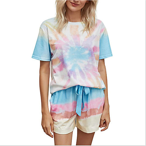 

Women's Basic Streetwear Tie Dye Daily Two Piece Set Tracksuit T shirt Loungewear Shorts Drawstring Tops