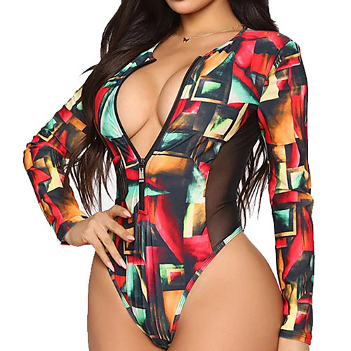 

Women's Rash Guard Dive Skin Suit One Piece Swimsuit Swimwear Breathable Quick Dry Long Sleeve Front Zip - Swimming Surfing Water Sports Autumn / Fall Spring Summer