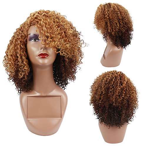 

Afro Kinky Curly Wig Side Part Full Machine Made Scalp Top Wig 200 Density Short Curly Hair Wigs Free Cap