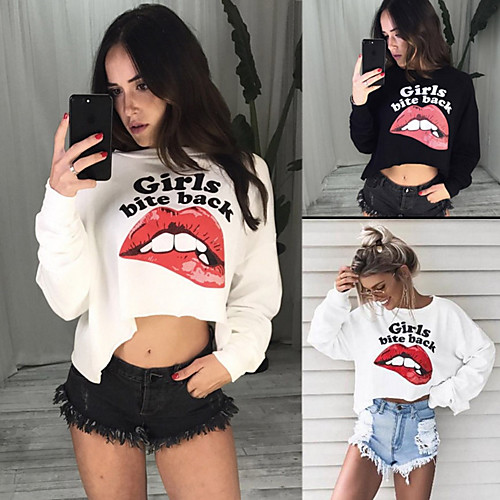 

Women's Sweatshirt Crop Top Pullover Asymmetric Hem Crop Top Crew Neck Letter Printed Mouse Sport Athleisure Sweatshirt Top Long Sleeve Breathable Soft Comfortable Everyday Use Street Casual Daily