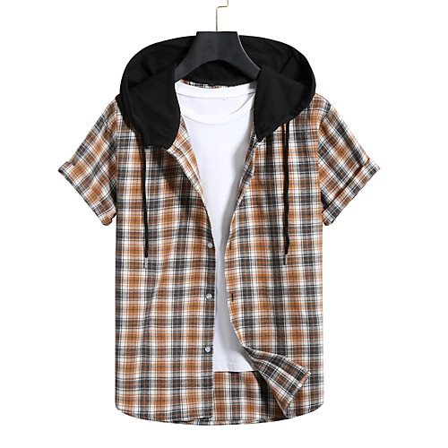 

Men's Sweatshirt Shirt non-printing Color Block Plain Patchwork Short Sleeve Casual Tops Brown