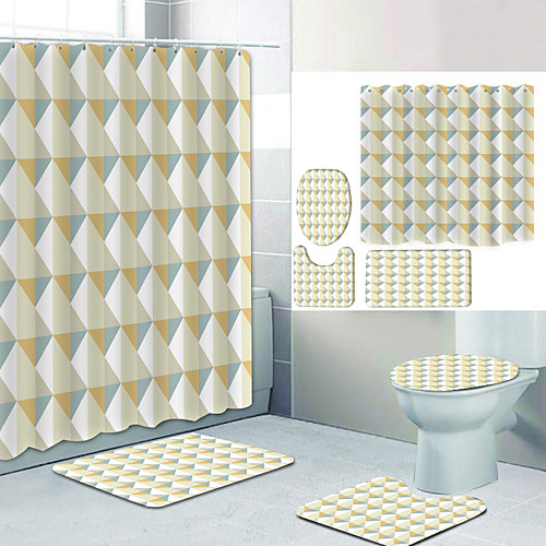 

Simple Series 21 Digital Printing Four-piece Set Shower Curtains and Hooks Modern Polyester Machine Made Waterproof Bathroom