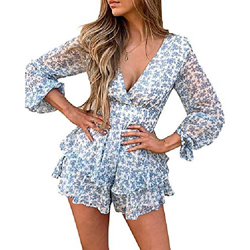 

redwoon womens summer bohemian floral print mini dress wrap v neck ruffle swing a line short beach party dress sundress (#21 floral, l)