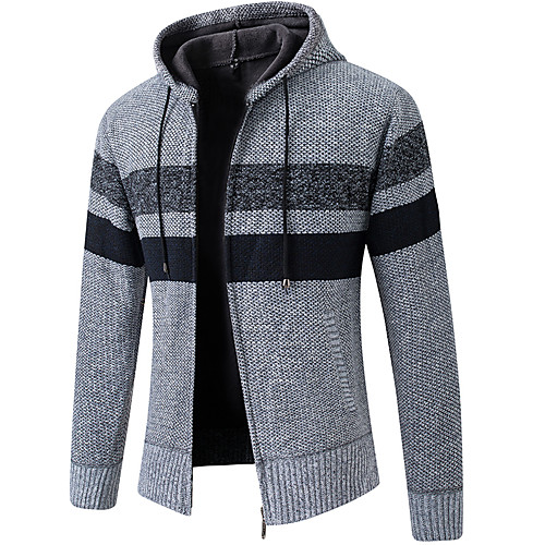 

Men's Striped Cardigan Long Sleeve Sweater Cardigans Hooded Winter Blue Red Light gray