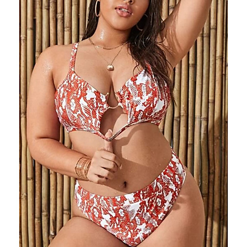 

Women's Plus Size Padded Fashion Sexy New Bikini 2 Piece Swimsuit Color Block Print Abstract Strap Swimwear Bathing Suits Red Leopard Grey leopard White leopard
