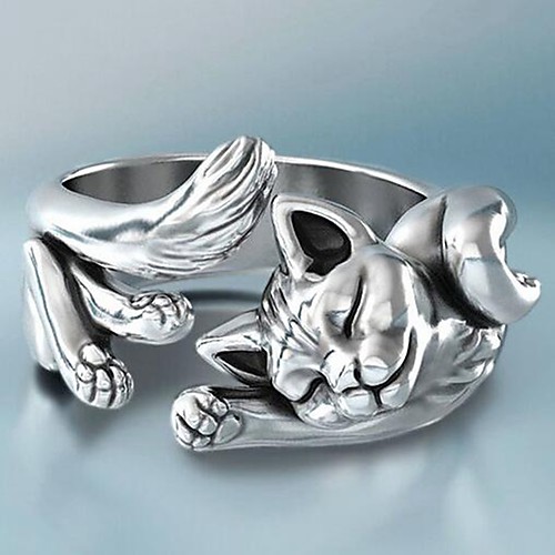 

Open Cuff Ring Silver Alloy Cat Cute 1pc Adjustable / Women's