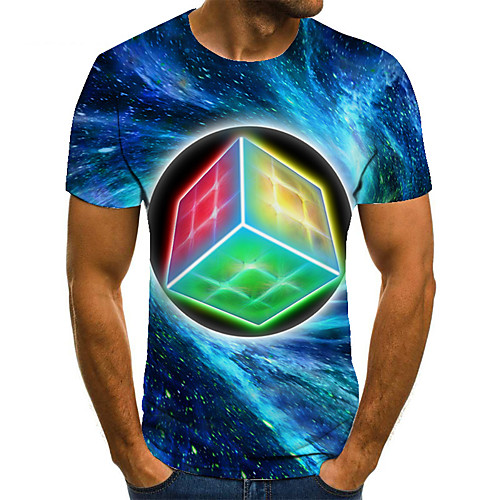 

Men's T shirt 3D Print Geometric 3D Print Print Short Sleeve Casual Tops Casual Fashion Blue