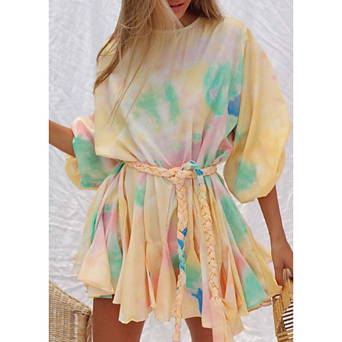 

Women's Loose Short Mini Dress Black Blushing Pink Orange Long Sleeve Color Block Tie Dye Spring Summer Round Neck Casual Holiday Cotton 2021 S M L XL XXL