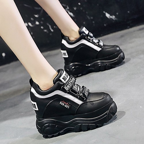

Women's Sneakers Hidden Heel Round Toe Booties Ankle Boots Mesh Lace-up Solid Colored White Black Purple