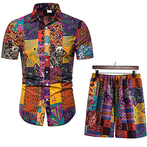 

Men's Shirt Other Prints Fruit Animal 2pcs Print Short Sleeve Vacation Tops Beach Boho Orange