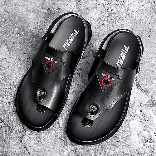 

Men's Sandals Casual Beach Daily Water Shoes Upstream Shoes Cowhide Breathable Non-slipping Wear Proof Black Summer