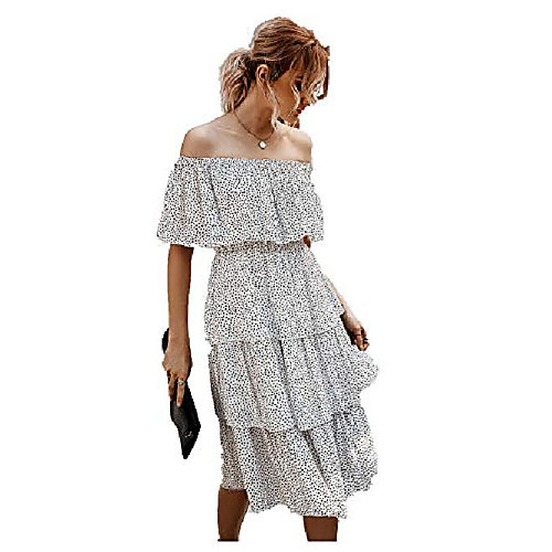 

genrics women's off shoulder layered ruffled short sleeve casual party long beach dress (small, white)