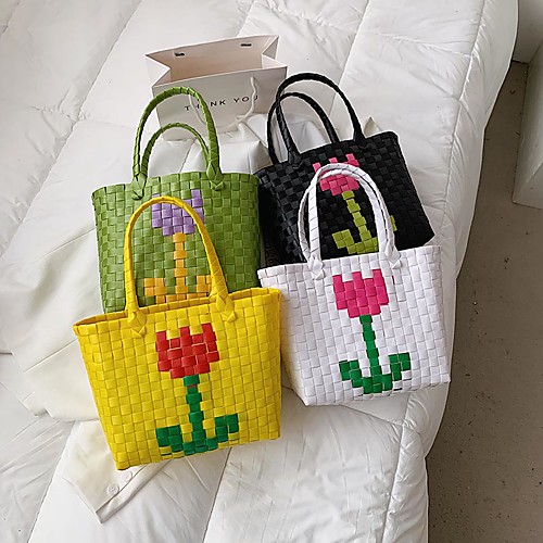

Women's Bags Top Handle Bag Straw Bag Daily 2021 White Black Yellow Green