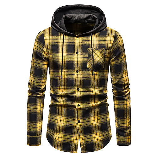 

Men's Shirt non-printing Plaid Long Sleeve Casual Tops Red Yellow Green