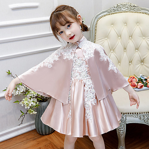 

Princess / Two Piece Short / Mini Wedding / Birthday Flower Girl Dresses - Satin 3/4 Length Sleeve / Sleeveless High Neck / Jewel Neck with Pleats / Appliques / Solid