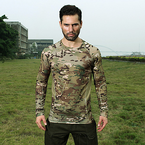 

Men's Hunting T-shirt Long Sleeve Outdoor Fall Spring Quick Dry Breathability Wearable Soft Camo / Camouflage Polyester Black Camouflage Green Camouflage Gray