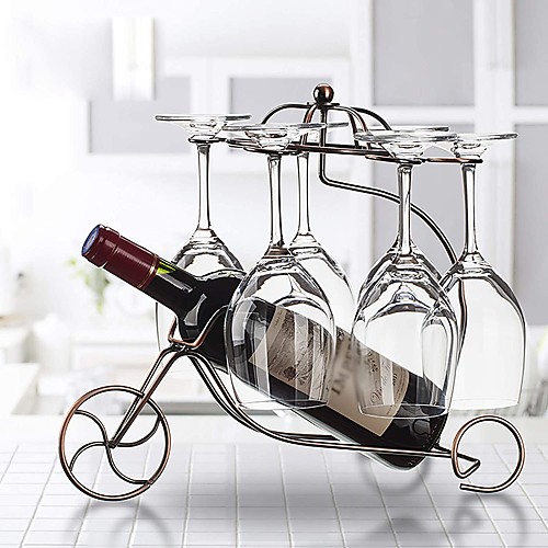 

Wine Rack Wine Holder Table Organize for Wine Glasses Holder Metal Single Wine Bottle Holder Home Decoration Retro Chariot Style Wine Stand Freestanding Countertop Wine Display Rack