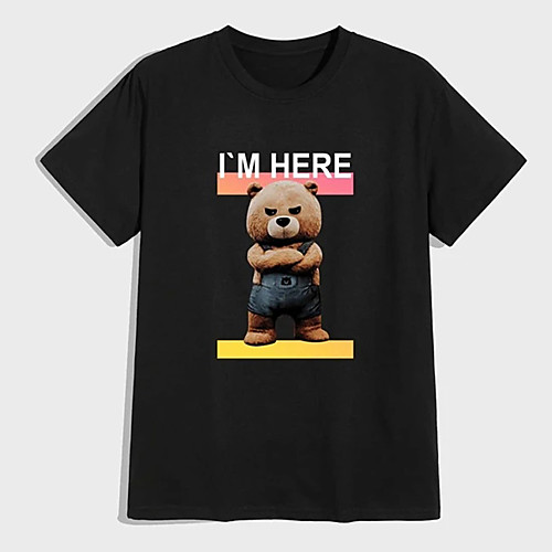 

Men's Unisex Tees T shirt Hot Stamping Graphic Prints Toy Bear Plus Size Print Short Sleeve Casual Tops 100% Cotton Basic Designer Big and Tall Black