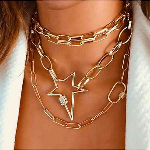 

Women's Layered Necklace Double Layered Vintage European Alloy Gold 307 cm Necklace Jewelry 1pc For Festival