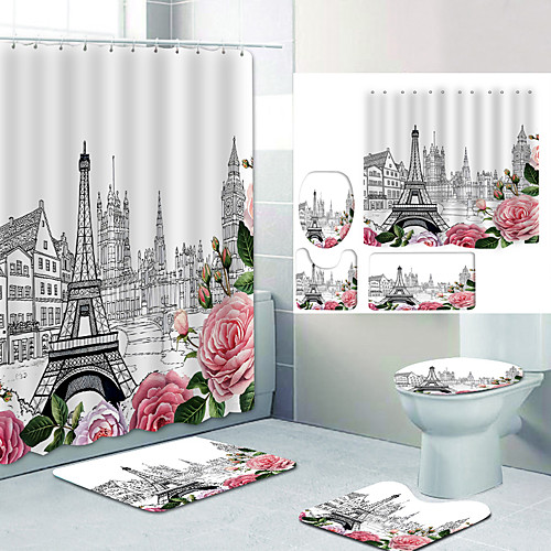

Bathroom Shower Curtain & Mat Set Modern Polyester New Design