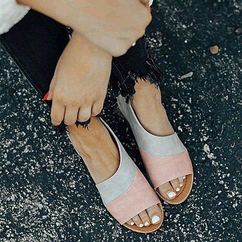 

Women's Sandals Boho Bohemia Beach Flat Heel Round Toe Rubber Solid Colored Blue Pink