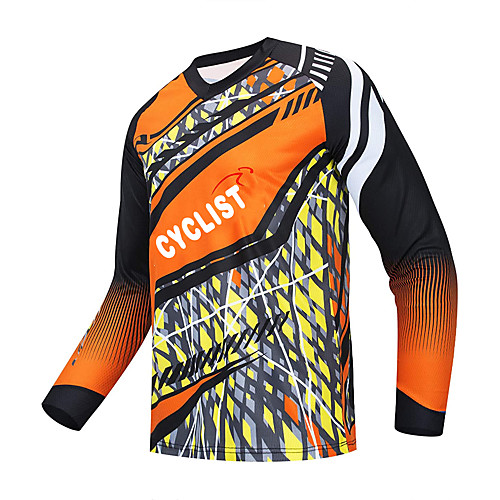 

21Grams Men's Long Sleeve Downhill Jersey Spandex Orange Bike Jersey Top Mountain Bike MTB Road Bike Cycling UV Resistant Quick Dry Sports Clothing Apparel / Athletic