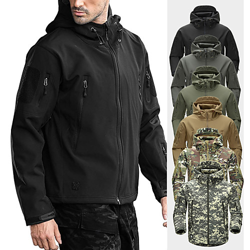 

Men's Hoodie Jacket Hiking Softshell Jacket Military Tactical Jacket Camo Outdoor Winter Thermal Waterproof Windproof Fleece Lining Winter Fleece Jacket Top Fleece Softshell Skiing Camping / Hiking