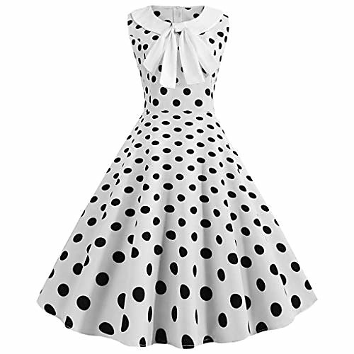 

totod vintage dot print dress for women elegant 50s bow lapel swing casual evening party prom dress white