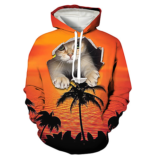 

Men's Pullover Hoodie Sweatshirt Cat Graphic Prints Animal Print Weekend 3D Print Casual Hoodies Sweatshirts Orange