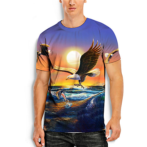 

Men's T shirt 3D Print Graphic Prints Eagle 3D Print Short Sleeve Daily Tops Basic Casual Orange