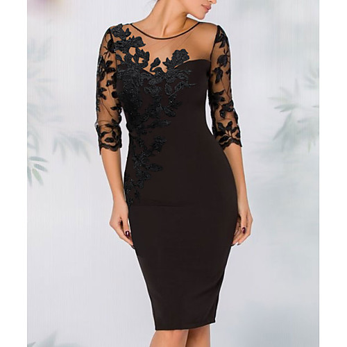 

Sheath / Column Elegant Wedding Guest Party / Cocktail Dress Illusion Neck 3/4 Length Sleeve Above Knee Knee Length Short / Mini Polyester with Appliques 2021