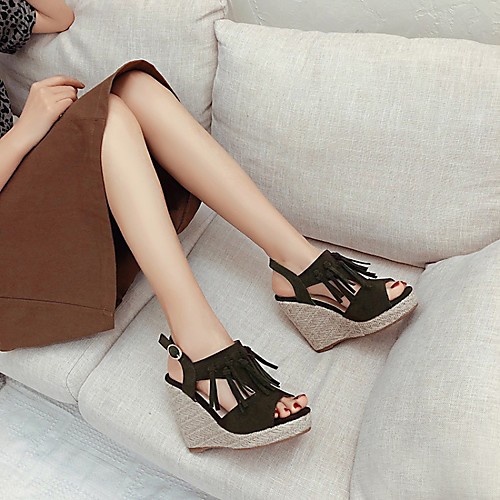 

Women's Sandals Wedge Heel Round Toe PU Synthetics Black Yellow Army Green