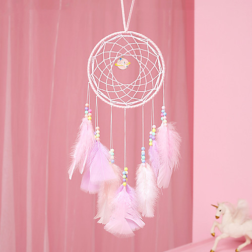 

Pink Dream Catcher Handmade Circle Design Dream Catcher Feather Hanging Home Decoration Ornament Festival Gift