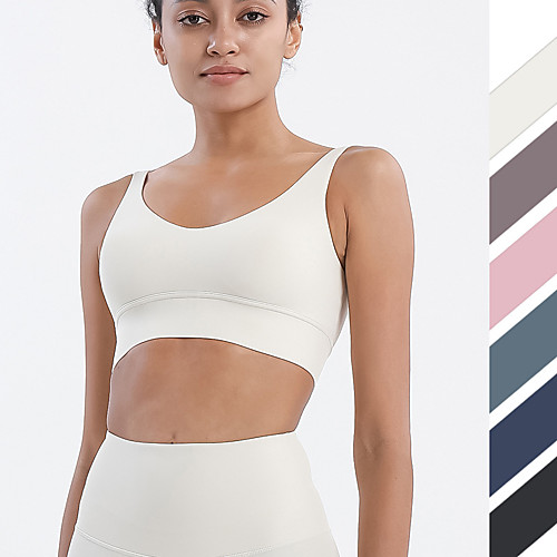 

Women's Sports Bra Bra Top Open Back Nylon Spandex Yoga Fitness Gym Workout Breathable Soft Push Up Padded Light Support White Blue Pink Grey Dusty Blue Gray Solid Colored / Stretchy / Removable Pad