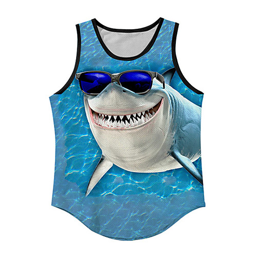 

Men's Tank Top Undershirt 3D Print Graphic Prints Shark Animal Print Sleeveless Daily Tops Casual Designer Big and Tall Blue