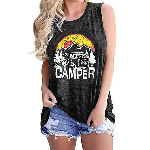 

Women's Tank Top Tee / T-shirt Pure Color Crew Neck Cotton Letter Printed Sport Athleisure Top Sleeveless Breathable Soft Comfortable Everyday Use Street Casual Daily Outdoor