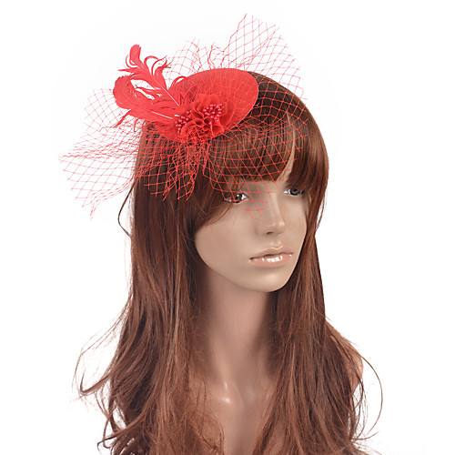 

Retro Pearl Tulle Fascinators with Feather / Flower 1 Piece Special Occasion / Party / Evening Headpiece