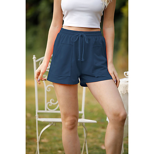 

Women's Simple Cute Comfort Daily Work Shorts Pants Plain Short Elastic Waist Purple Army Green Dark Gray Dark Blue