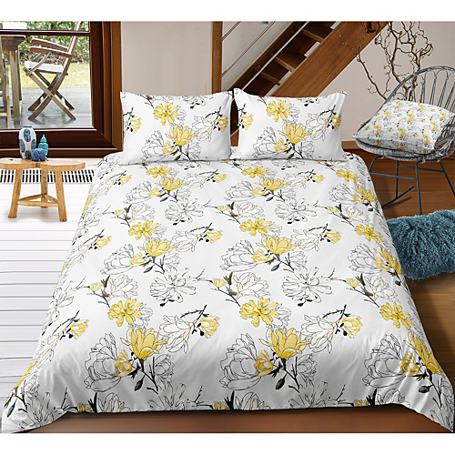 

Floral 3-Piece Duvet Cover Set Hotel Bedding Sets Comforter Cover with Soft Lightweight Microfiber, Include 1 Duvet Cover, 2 Pillowcases for Double/Queen/King(1 Pillowcase for Twin/Single)