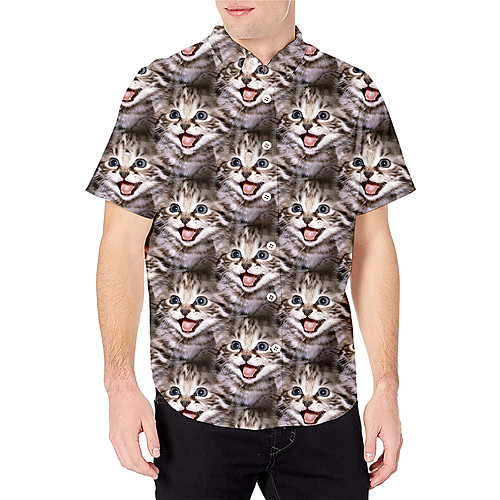 

Men's Shirt 3D Print Cat Graphic Prints Animal Print Short Sleeve Daily Tops Basic Casual Gray