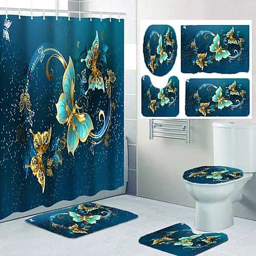 

Flying Butterfly Pattern Printing Bathroom Shower Curtain Leisure Toilet Four-piece Set