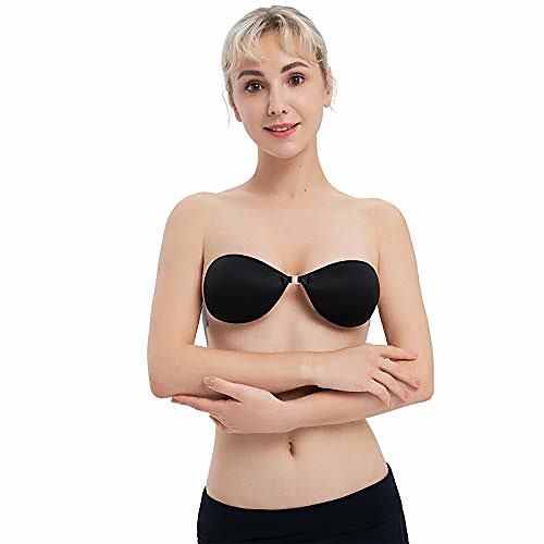 

muleug adhesive bra,strapless sticky bras,invisible push up silicone bra,breast lift tape reusable breast nippleless covers black