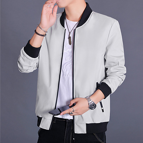 

Men's Bomber Jacket Hiking Windbreaker Winter Outdoor Solid Color Lightweight Windproof Breathable Quick Dry Jacket Top Full Length Visible Zipper Fishing Climbing Beach Black Grey Khaki