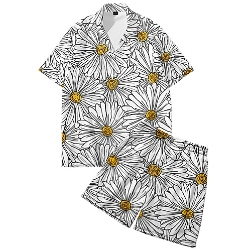 

Men's Shirt Suits 3D Print Floral Daisy Button-Down 3D Print Short Sleeve Street Tops Fashion Classic Breathable Comfortable Gray
